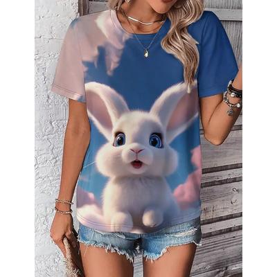 T-Shirt mit fröhlichem Osterhasen-Ei-Print für Damen, lässig, Rundhalsausschnitt, kurzärmelig, neu in der Damen-Oster-T-Shirt-Kleidung