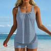 Women’s Striped Tankini Set with Square Neckline and Boyshorts Swimwear Two Piece Bathing Suit for Beach Pool