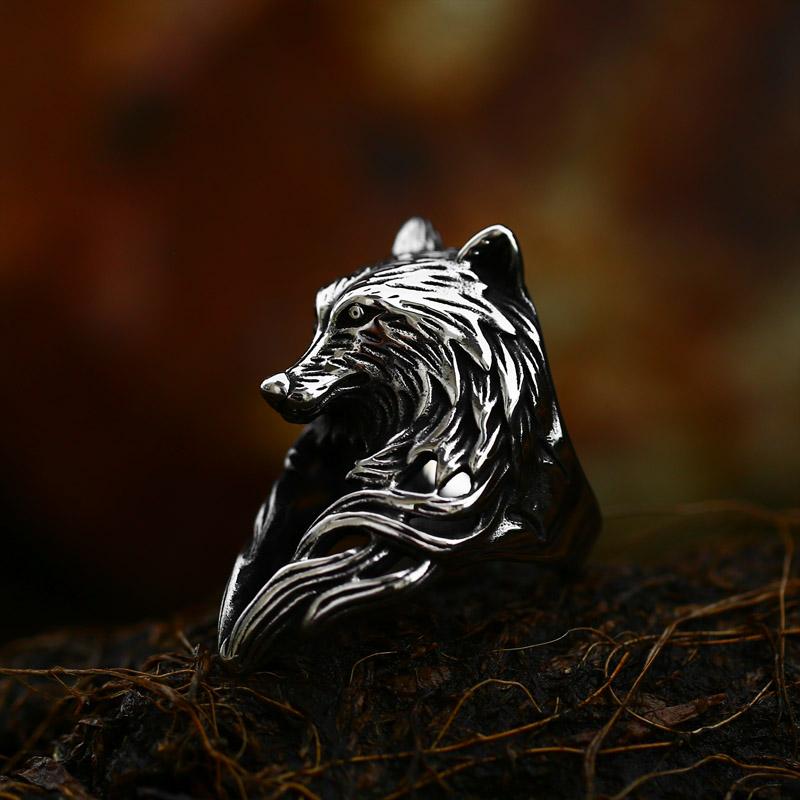 Beier Neues Design Vintage Cool Nordisch Wikinger Wolf Ring Mit Geschäft Hohe Qualität Edelstahl Tier Ring Für Männer Modeschmuck