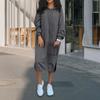 Yousheng Women Fall Spring Dress with Adjustable Hem Drawstring Hooded Slit Hem Patch Pocket Loose Solid Color Midi Dress Long Sleeves Thick Dress
