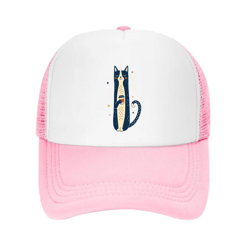 Sleepy Cat Coffee Minimal Illustrati Mesh Baseball Cap Casual Hat Outdoor  For Womens Unisex FeUnisex