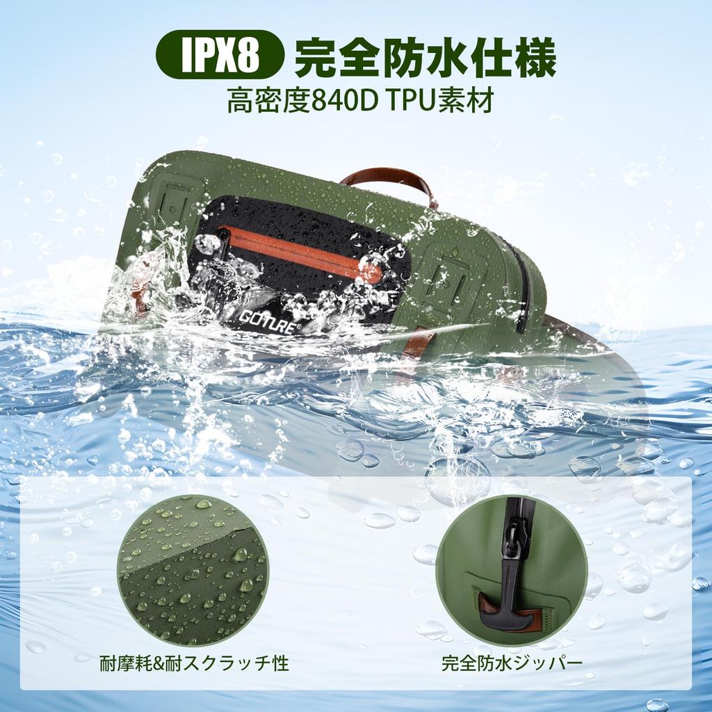Goture Fishing Bag, 10L Large Capacity, IPX8 Waterproof, 840D TPU Material, Ultra-Lightweight, Fly Fishing Tackle Bag, Multi-functional, Portable, Com