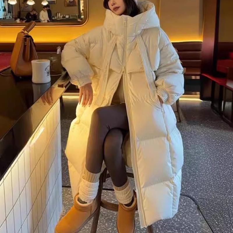 Fashions Long Women's Winter Down Jacket Loose Hooded Coats Thicken Warm White Duck Down Jacket High-end Parkas Light Outwear
