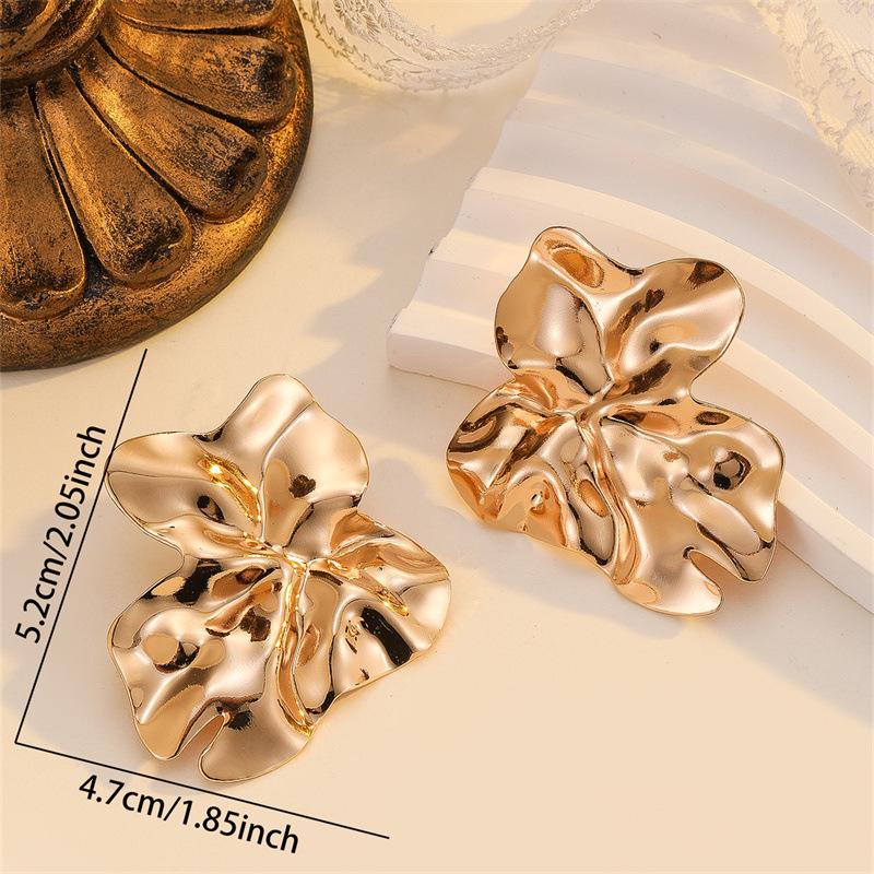 Retro Exaggerated Metal Lava Pleated Texture Earrings, Irregular Geometric Earrings for Women