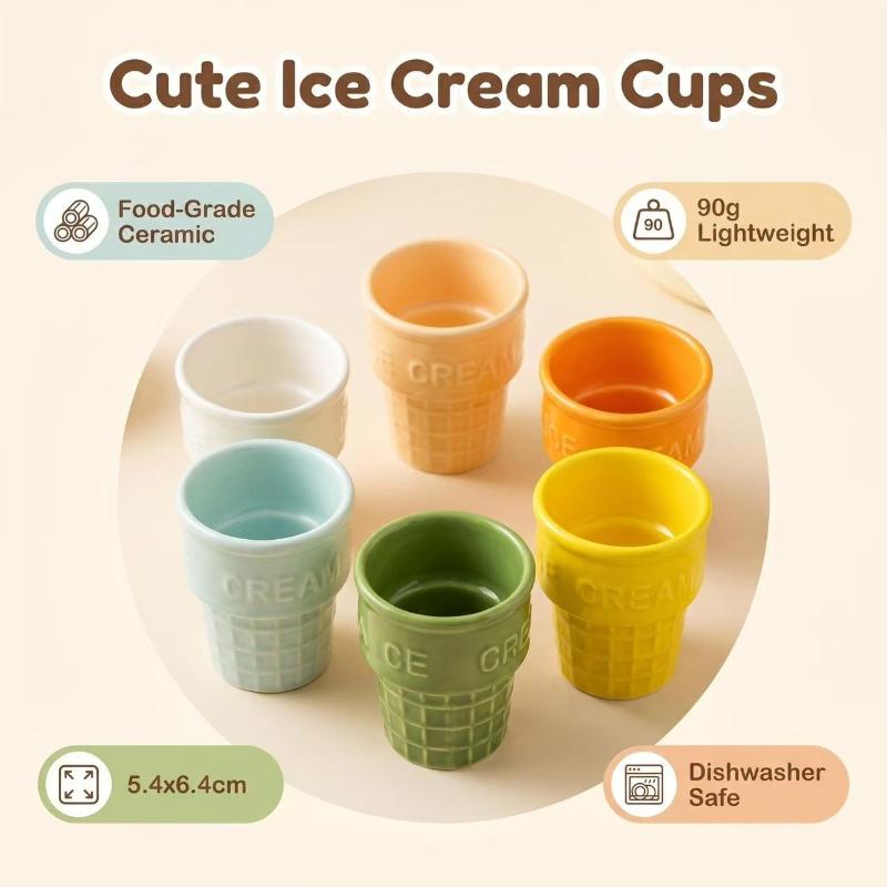 Colorful Ceramic Ice Cream Cups Dessert Coffee Mug With Waffle Cone Design Cute Aesthetic For Home Cafe Afternoon Tea Party Use