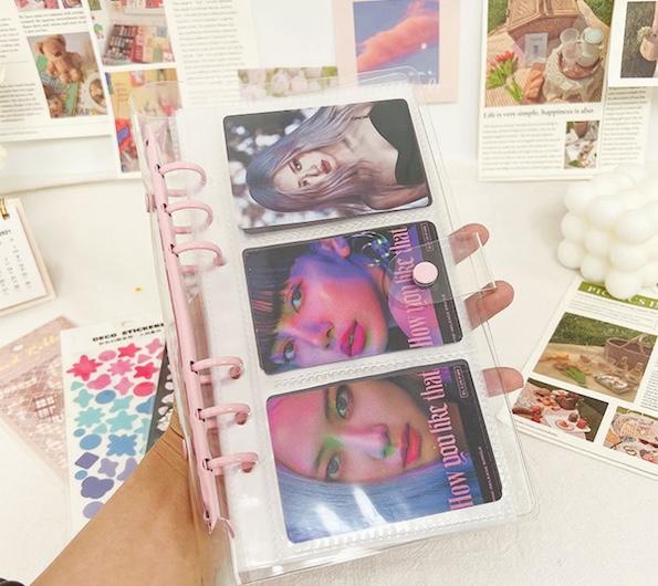 Transparent Clip Loose-leaf Folder A6 Budget Binder 6 Ring Binder with pp Photo Sleeves