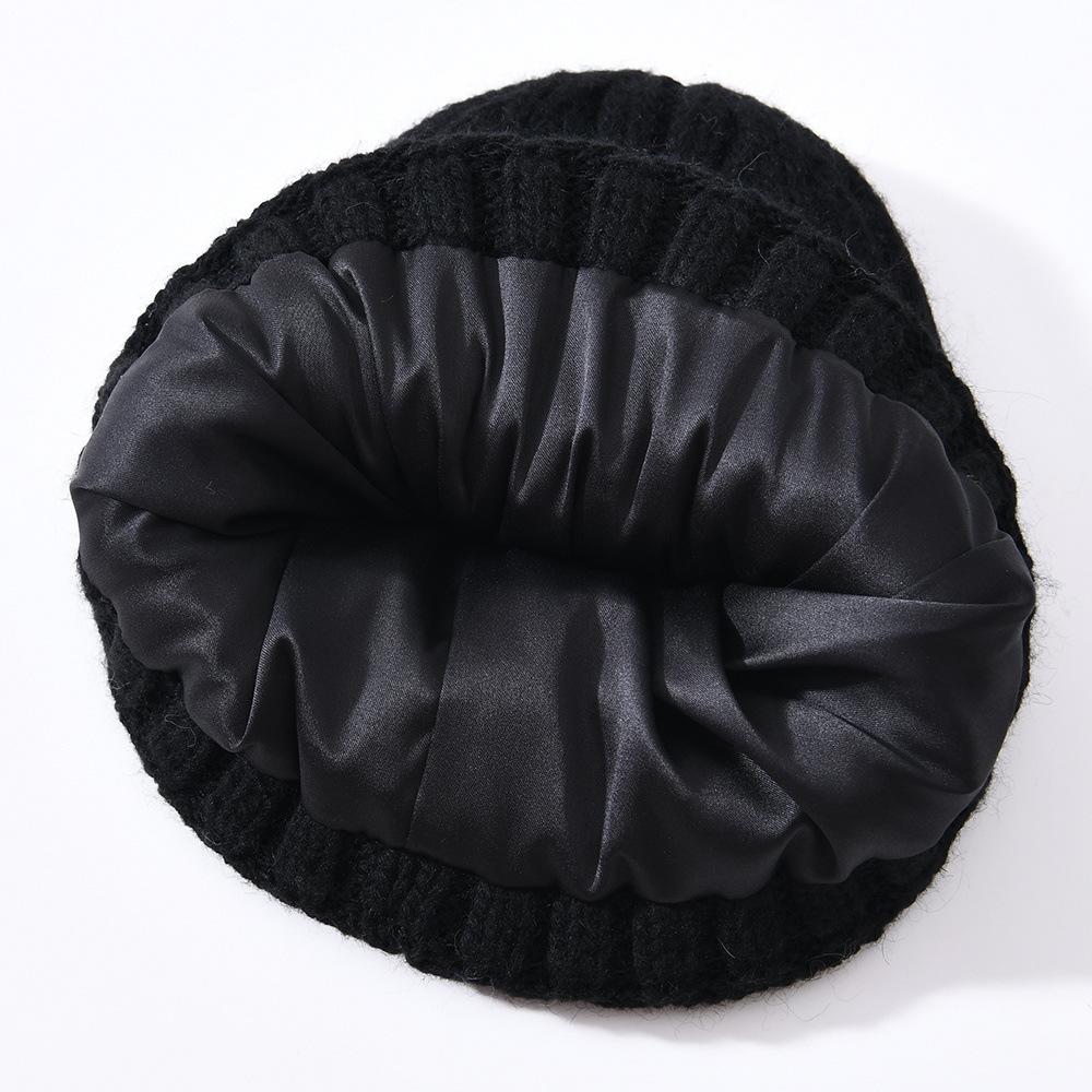 Versatile series children's rabbit velvet knitted hat solid color lined outdoor satin lined wool hat, source