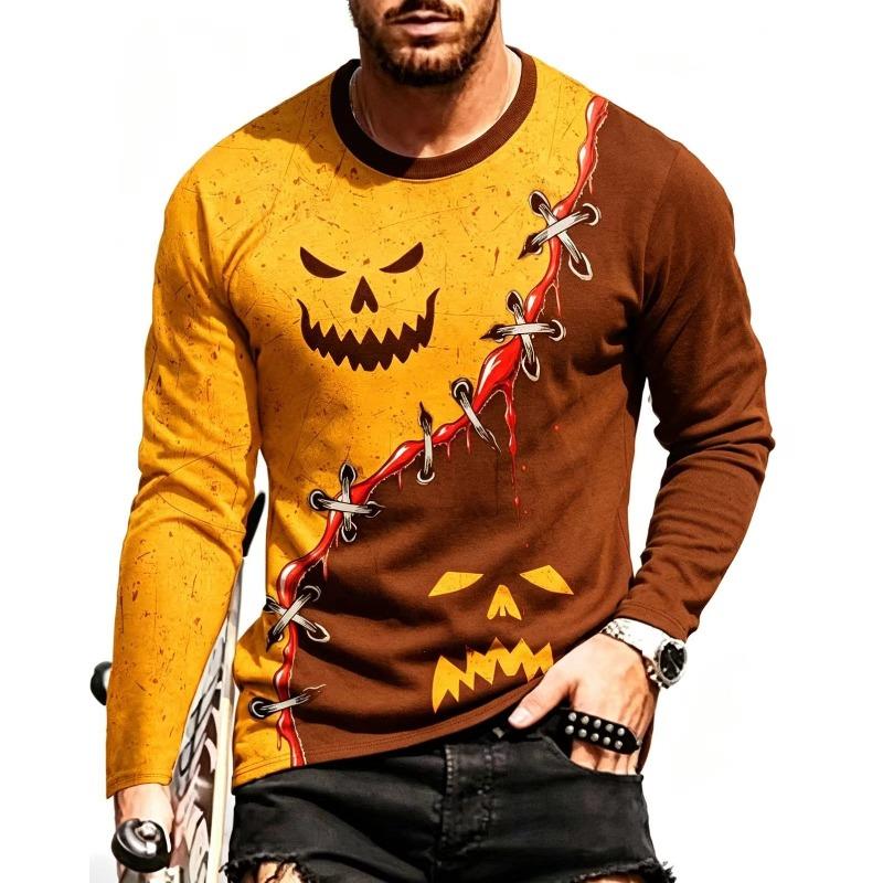 Autumn and Winter Men's 3D Printed Crew Neck Long Sleeve T-Shirt