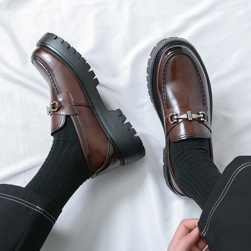 2025 Large Size Shoes, Teenagers Big Head Shoes, One-pedal Loafers, Small Thick-soled Heightening Leather Shoes, Men's Shoes