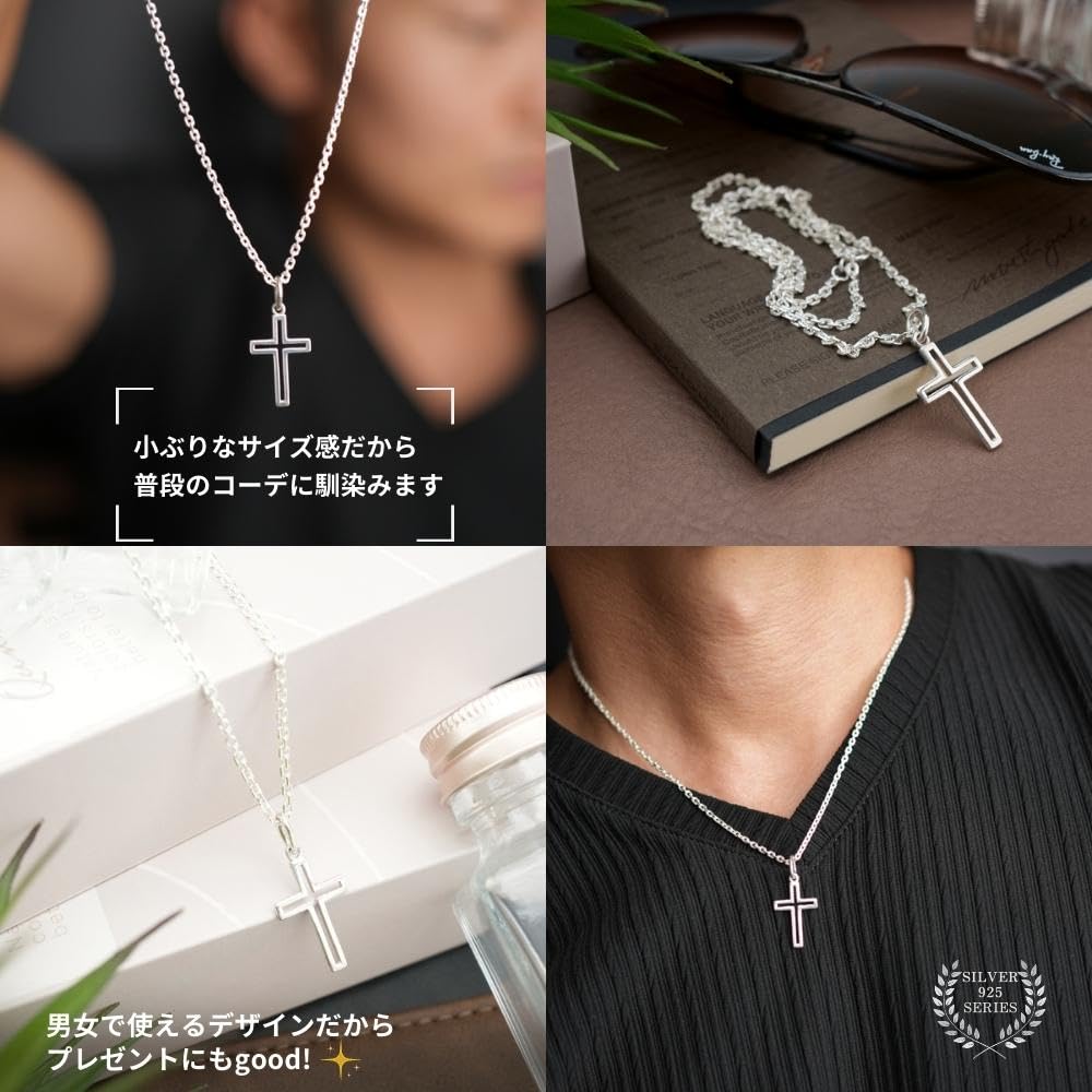 Cross Necklace Silver 925 Cross Silver Necklace Chain 3D Cross Sterling Silver Men Women [SANT BOLEN]