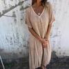 2026 new Amazon independent station European and American cross-border fashion cotton and linen V-neck semi-formal dress
