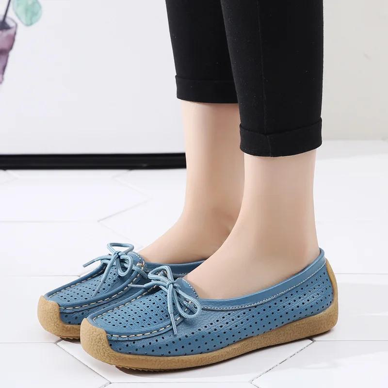 2025 New Women Shoes Moccasins Women Flats Loafers Genuine Leather Female Shoes Slip On Ballet Bowtie Ladies Women's Shoes