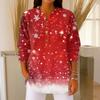 Women's Fashionable Button Collar Long-sleeved Christmas Print Pullover Top