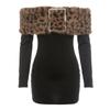 Abito da donna autunno e inverno stile europeo e americano nuovo temperamento elegante giacca con colletto in pelliccia patchwork spalla a una parola manica lunga aderente ai fianchi