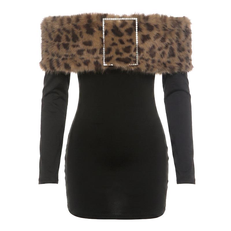 Abito da donna autunno e inverno stile europeo e americano nuovo temperamento elegante giacca con colletto in pelliccia patchwork spalla a una parola manica lunga aderente ai fianchi