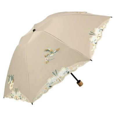 Folding Parasol for Light UV for Both Sunny and Rainy Cutwork Floral and Bird Embroidery [Chinoiserie Modern] Women, First-class Blocking, Protection,