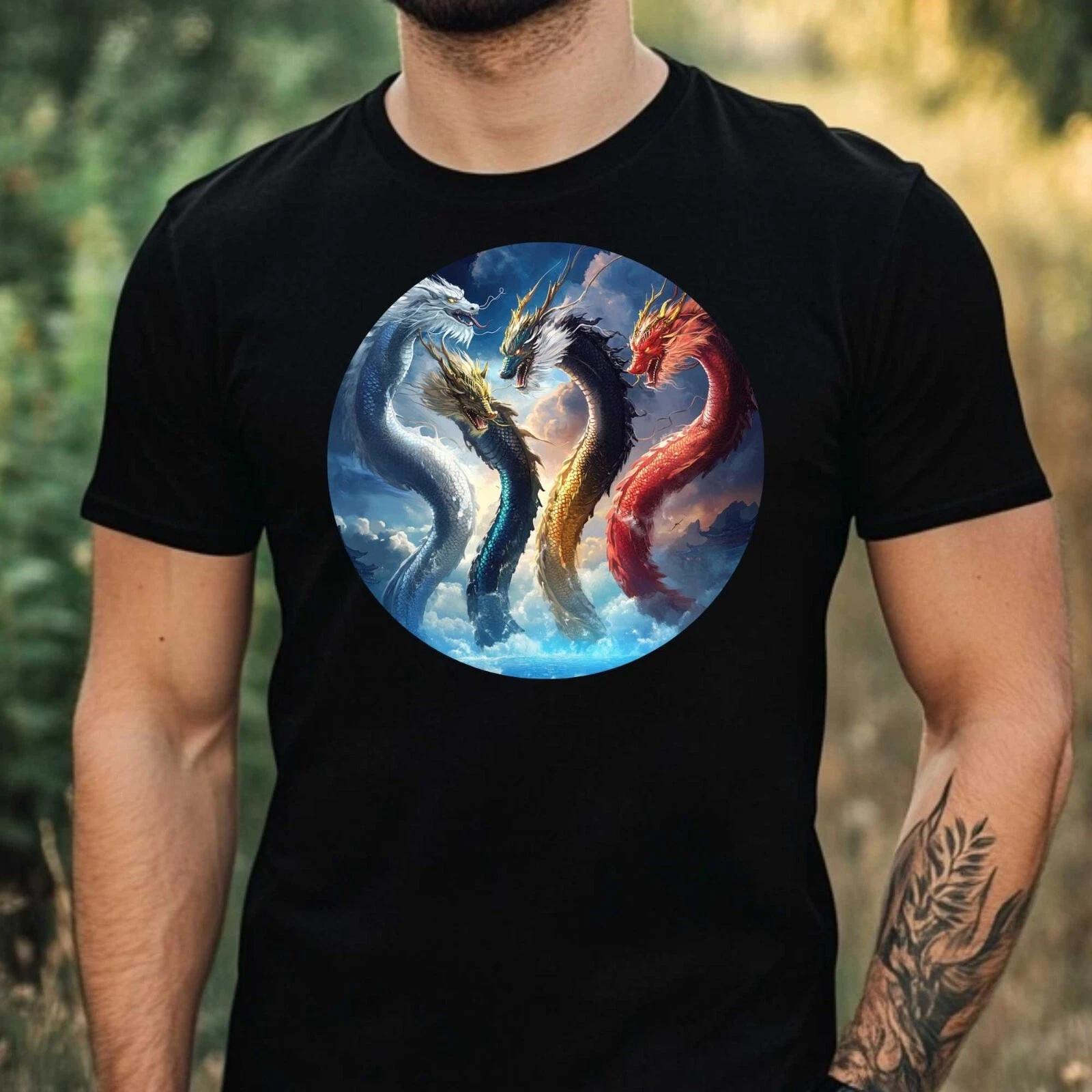 T-Shirt Herren Chinesischer Drache Motiv Baumwolle Größe XS bis 5XL XL