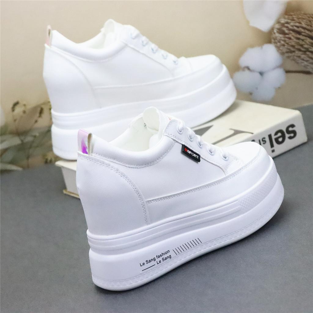 Fashion 10CM Genuine Leather Vulcanize Women Chunky Sneaker Spring Lace Up Platform Summer Autumn High Brand Comfy Loafer Shoes