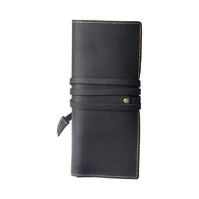 

Classical PU Leather Stationeries Pouches Roll up Pen Case Multipurpose Fold Over Flap Design School Writing Essential чорний