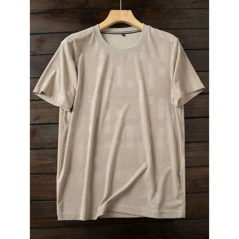 of Mouth Recommend/3D Heavy Industry Jacquard Foreign Trade Tail Goods Men's Summer round Neck Cool Feeling Soft Elastic Short sleeve Base T-shirt