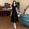Elegant French Summer Plus Size Slimming Dress - Two-Piece Design with Waist-Cinched Long Skirt
