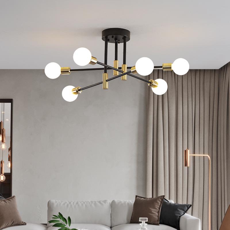 Nordic Minimalist Branch-Chandelier: Black & Gold LED Ceiling Light for Living Room, Bedroom, or Study