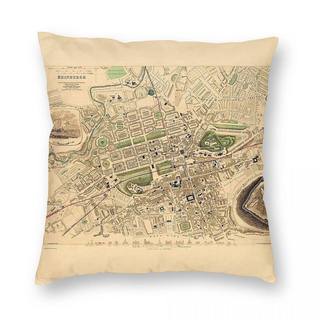 Map Of Edinburgh Pillowcase Polyester Linen Velvet Printed Zip Decorative Pillow Case Car Cushion Case