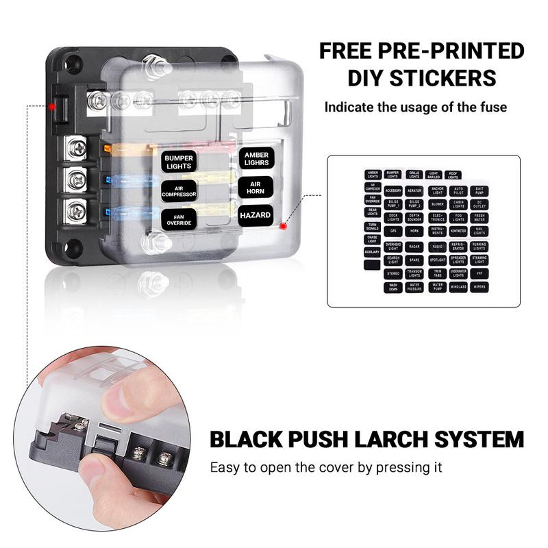 12v fuse holder 12V 32V 100A For Auto Car Boat Marine Plastic Cover 6 Ways 12 Ways Blade Fuse Block M5 Stud With 12V Fuse Box