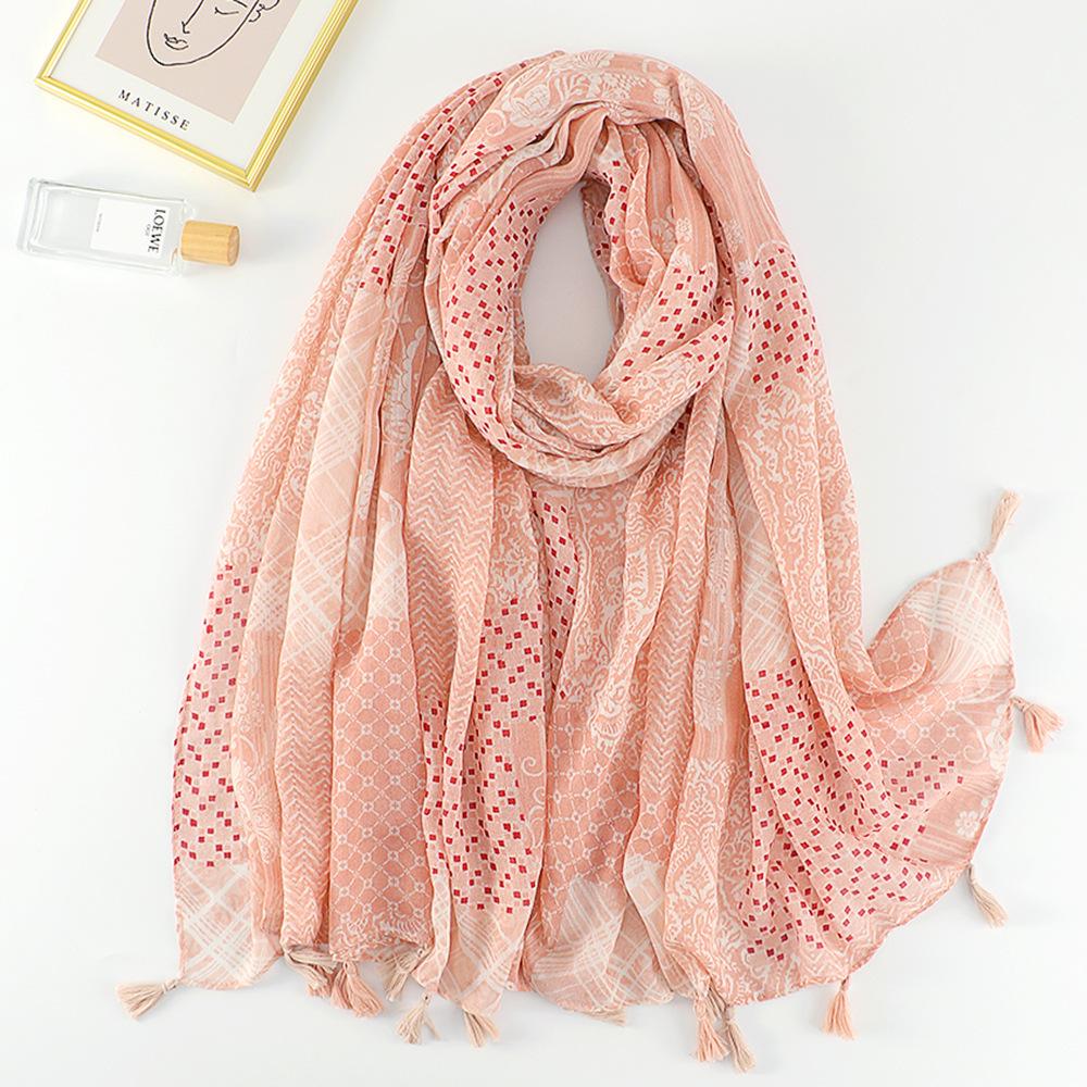 Cotton and Linen Hand Feel Scarf Chinese Style Clothing Outfit Scarf for Women's National Style Sun Protection Tassel Shawl