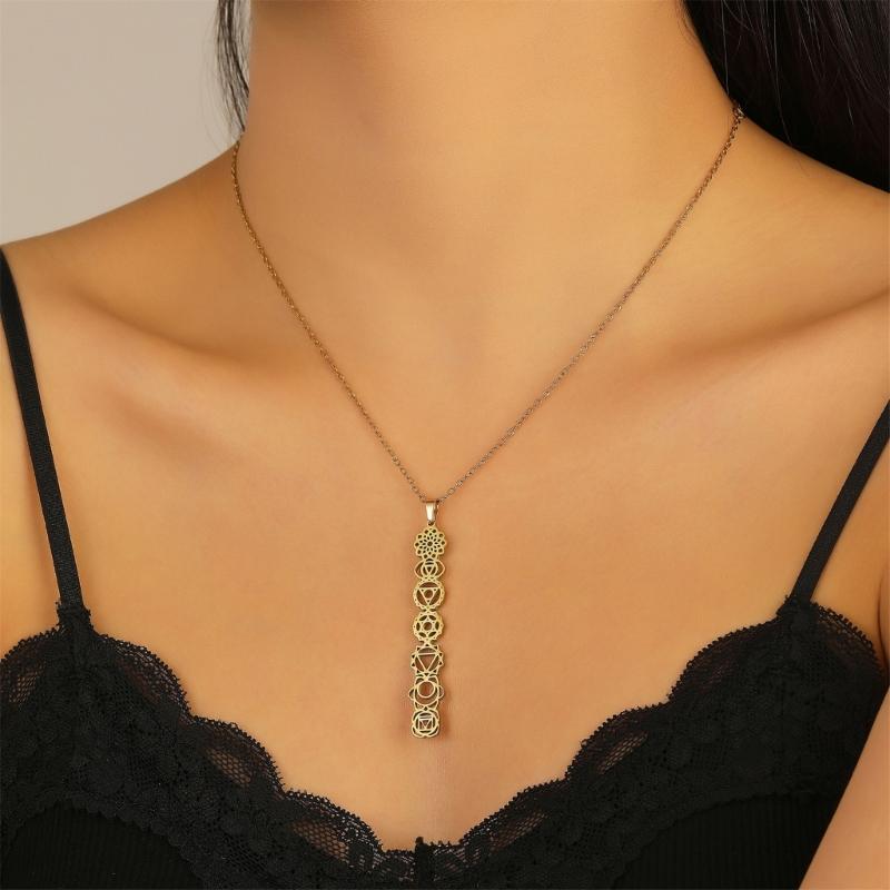 Lovely Yoga Themed Necklace Sweater Chain Stainless Steel Meditation Jewelry Adjustable Clavicle Chain
