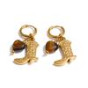 Yhpup Natural Tiger Stone Boots Shoes Pendant Drop Hoop Earrings Stainless Steel Charm Vintage Fashion Jewelry Prevent Allergy