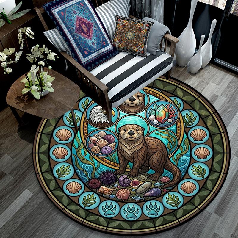 Ocean Wildlife Glass Round Area Rug Under Office Chairs Bedroom Living Room Home Decor 80cm x 80cm