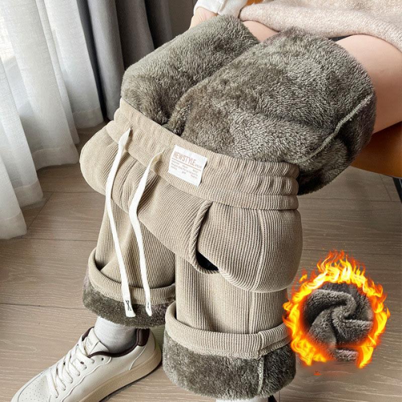 Women's Fleece Lined Wide Leg Pants Sporty Thin Style Autumn Winter Casual Trousers Spring Summer Narrow Version