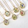 Elegant Oval Pendant Necklace With Real Preserved Rose Flower Women Sweet Romantic Jewelry Valentines Day Gift