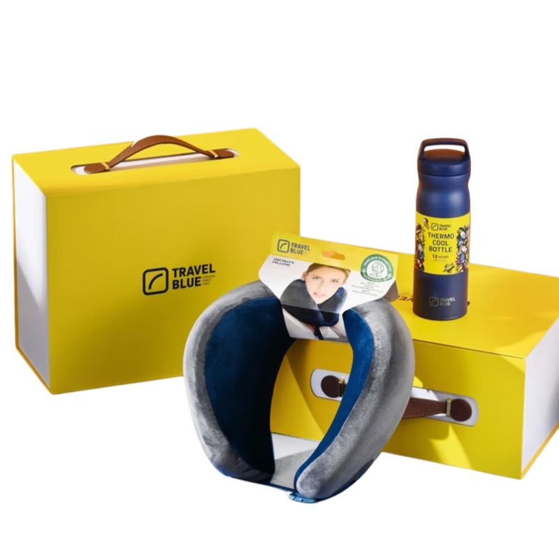 Travel Blue Infinity Neck Pillow & Thermos Gift Set