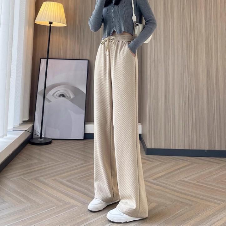 

Флисовые брюки больших размеров с высокой посадкой и широкими штанинами - Теплый дизайн в виде пузырчатой сетки для осени и зимы L