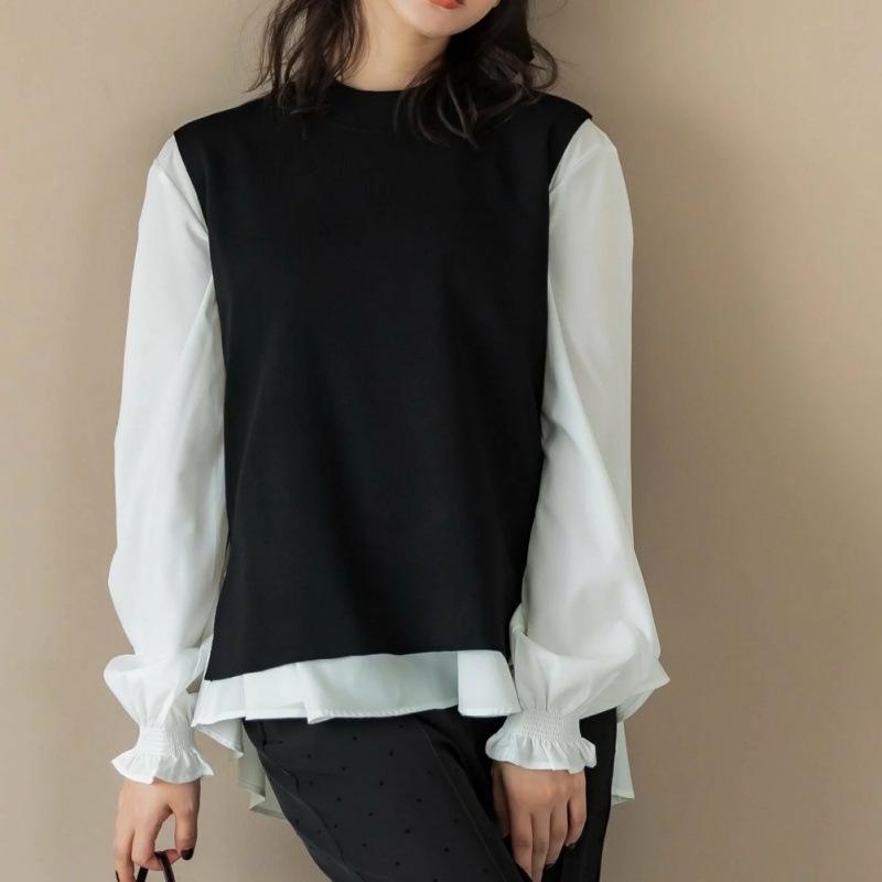 

Korean-Japanese Style Two-Piece Set: Knit Vest & Long Sleeve Shirt One Size чёрный