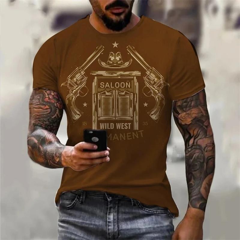 Vintage Koszulki Kowbojskie Odzież Męska Okrągły Dekolt Krótki Rękaw Koszulka Harajuku Streetwear 3D Nadruk Codzienny Fajne Koszulki Top