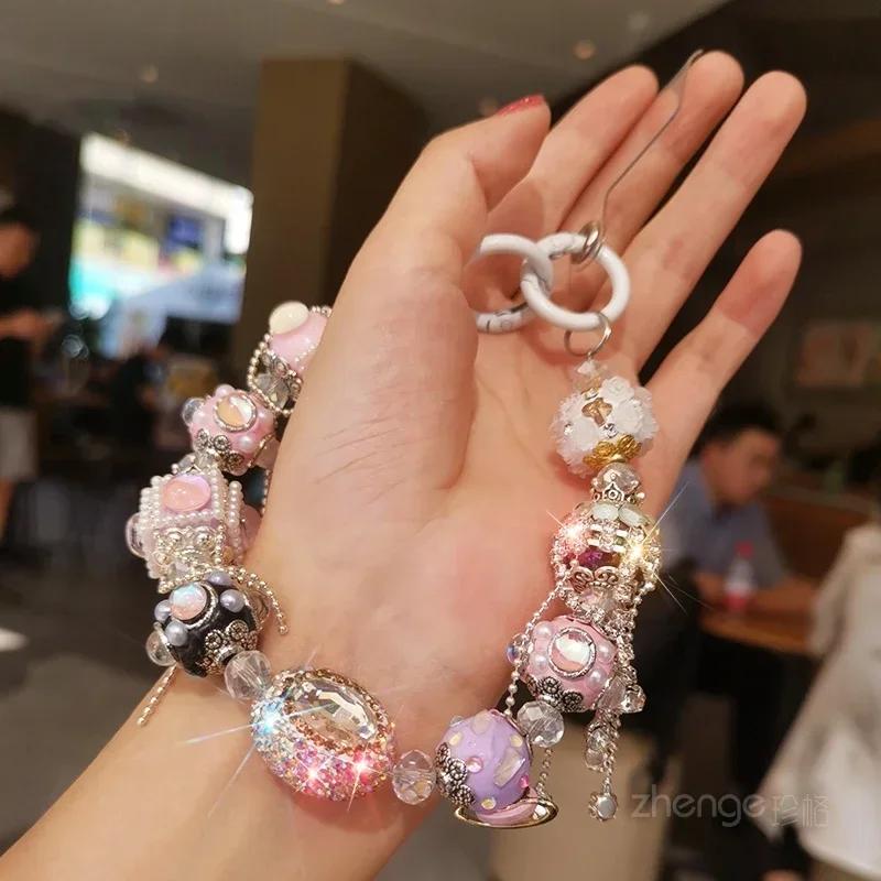 

Mobile Phone Lanyard with Short Wrist Strap Clip Style Universal Princess Bracelet Lanyard Key Luxury Diamond Studded Bracelet