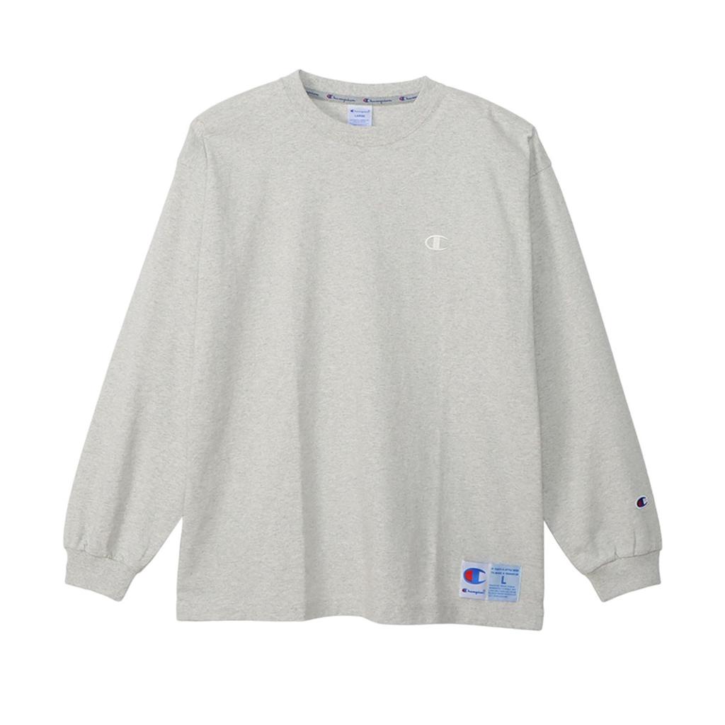 Champion Oatmeal Long Sleeve Size Relax Crew Action Style Men's T-Shirt, M, C3-V414, Fit, Neck, 100% Cotton, One-Point Logo,