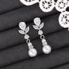 Huitan Delicate Simulated Pearl Pendant Earrings Lady Graceful  for Wedding Brilliant Zirconia Accessories for Engagement