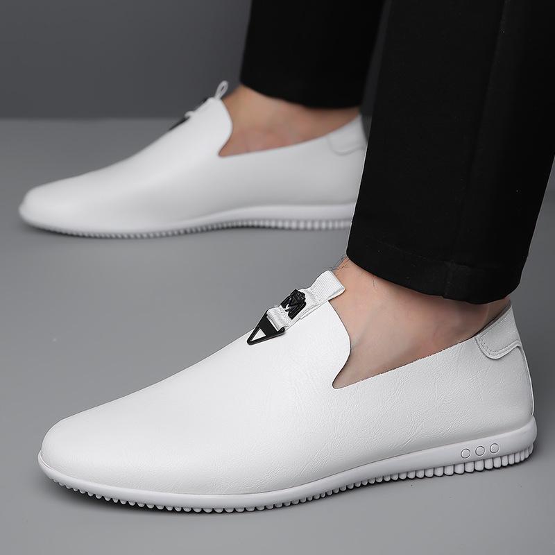 Summer Leather Shoes Overalls Men's Shoes Soft Soles Men's Business Casual Shoes One Pedal Hundred Towers Wear-resistant Bean Shoes White Shoes