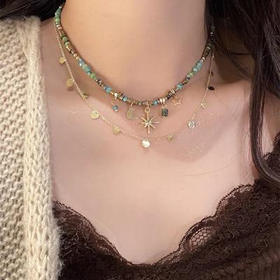 Maillard Ethnic Style Sunflower Necklace Female Niche Beaded High-End Sense Stacked Wearing Retro Sweater Chain Neck Collarbone Chain