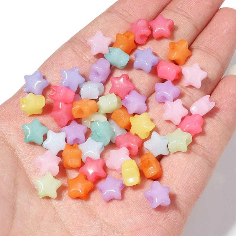 100/200pcs Candy Color Heart Acrylic Beads Star Shape Big Hole Loose Beads For Jewelry Making DIY Bracelets Necklace Accessories