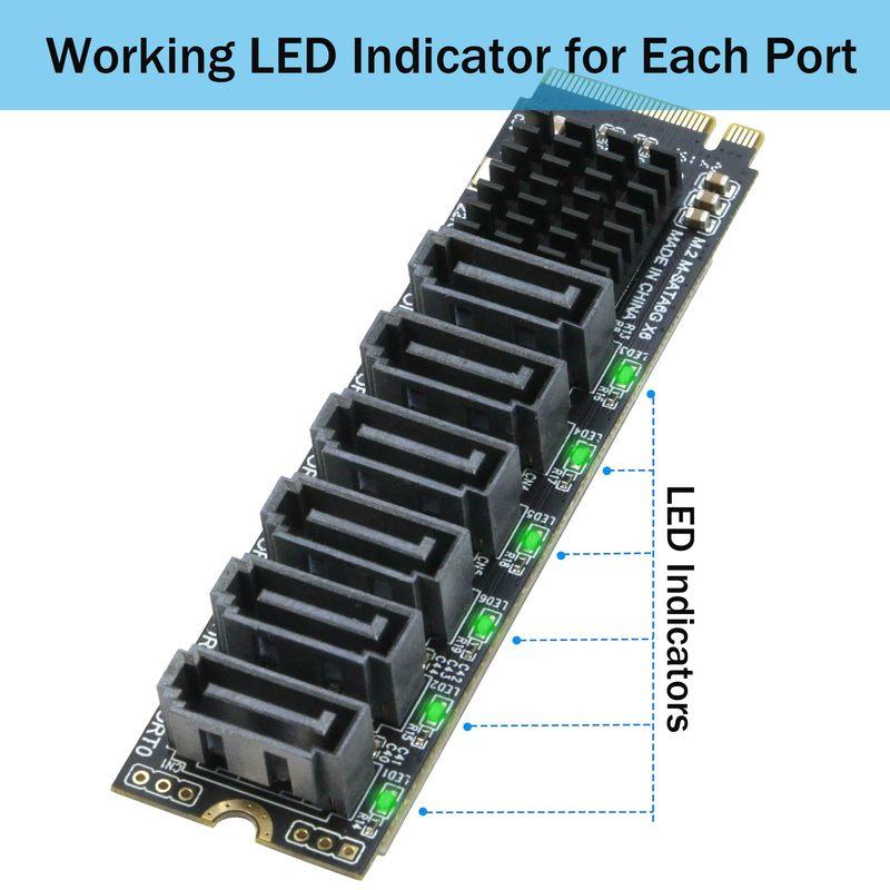 M.2 NVME M-Key PCIE 3.0 to SATA 6Gbps 6-Port Expansion Card NAS Synology Hard Drive Extended PCI-E Adapter Riser Card ASM1166 PM