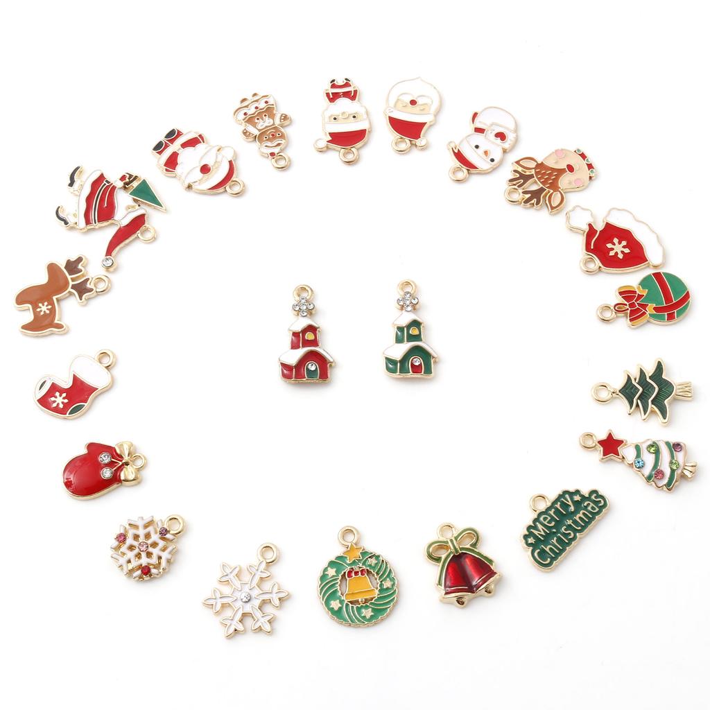 10 PCs Cartoon Christmas Charms Enamel Snowman Santa Claus Gold Color Metal Pendants For DIY Making Necklace Jewelry Findings