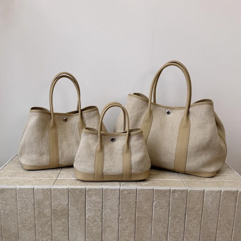 Garden Tote Bag Canvas Top Grain Leather Medium Casual Daily Commuter