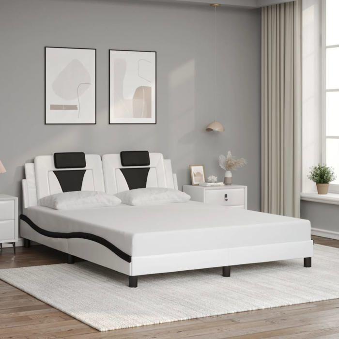VidaXL Cadre de Lit Viana sans Matelas, Lit Rembourré avec Coussin, Lit Double, Lit Adulte Chambre, Moderne, Blanc et Noir 3208109