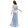 French Beautiful Blue Slanted Shoulder Dress Women's Summer Seaside Vacation Slim-fitting Sexy Hot Girl Hip-wrapped Dress