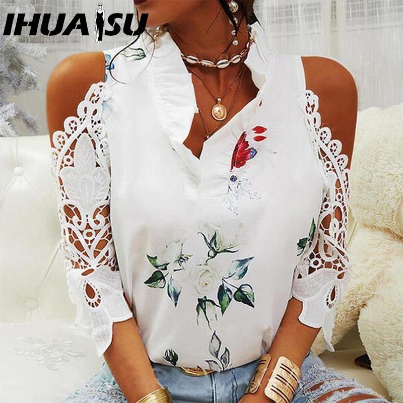 

IHUASU Women s Fashion Casual V Neck Blouses & Shirts XXXXL білий